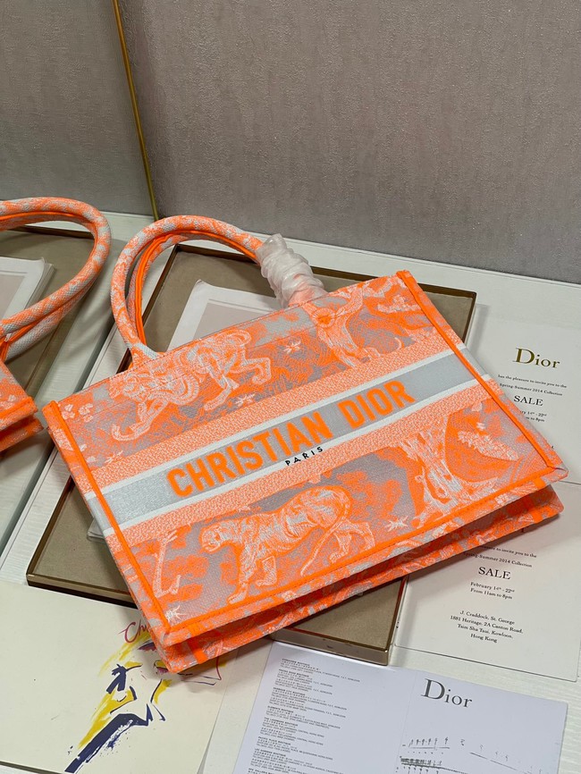 MEDIUM DIOR BOOK TOTE Fluorescent Orange Toile de Jouy Transparent Canvas M1296ZRVJ