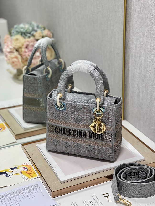 MEDIUM LADY DIOR BAG M0565O gray