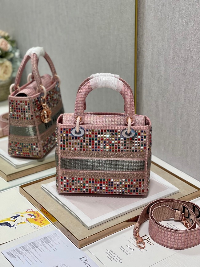 MEDIUM LADY DIOR BAG Bead Embroidery 0650RKW Coral Pink