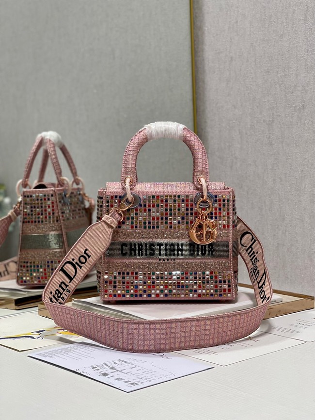 MEDIUM LADY DIOR BAG Bead Embroidery 0650RKW Coral Pink