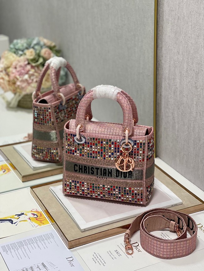 MEDIUM LADY DIOR BAG Bead Embroidery 0650RKW Coral Pink