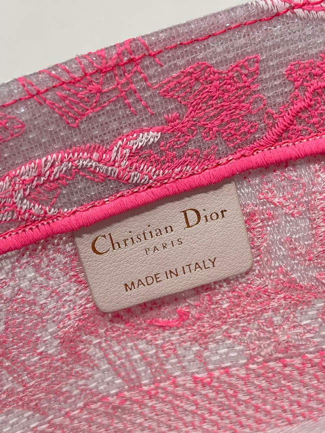 MEDIUM DIOR BOOK TOTE Fluorescent Pink Toile de Jouy Reverse Embroidery M1296ZROC