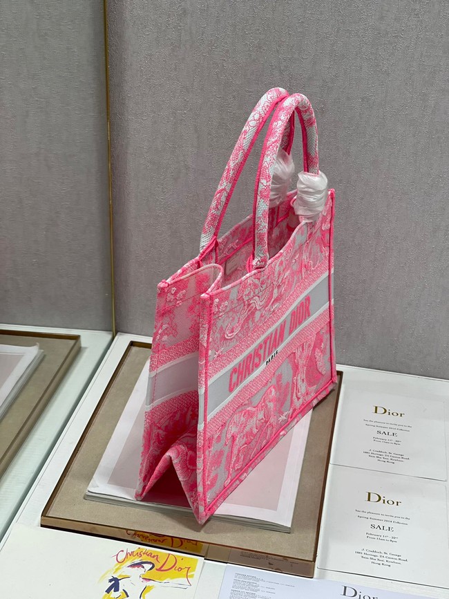 MEDIUM DIOR BOOK TOTE Fluorescent Pink Toile de Jouy Reverse Embroidery M1296ZROC