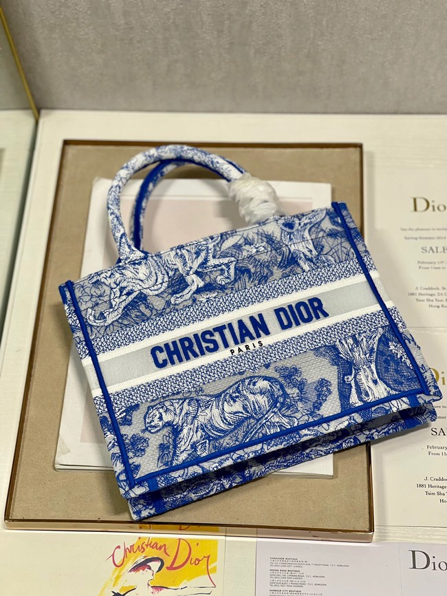 SMALL DIOR BOOK TOTE Blue Toile de Jouy Reverse Embroidery M1265ZRGO