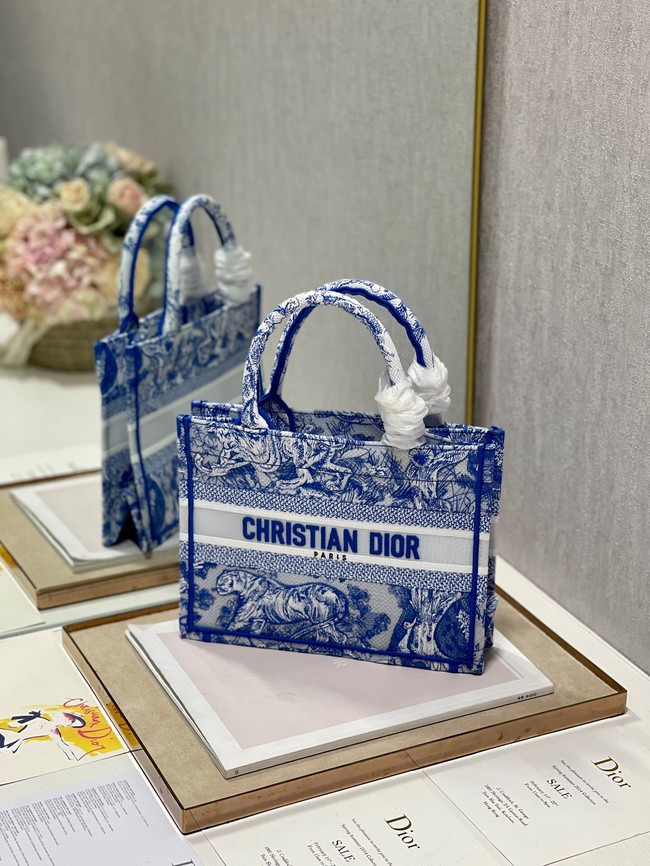 SMALL DIOR BOOK TOTE Blue Toile de Jouy Reverse Embroidery M1265ZRGO