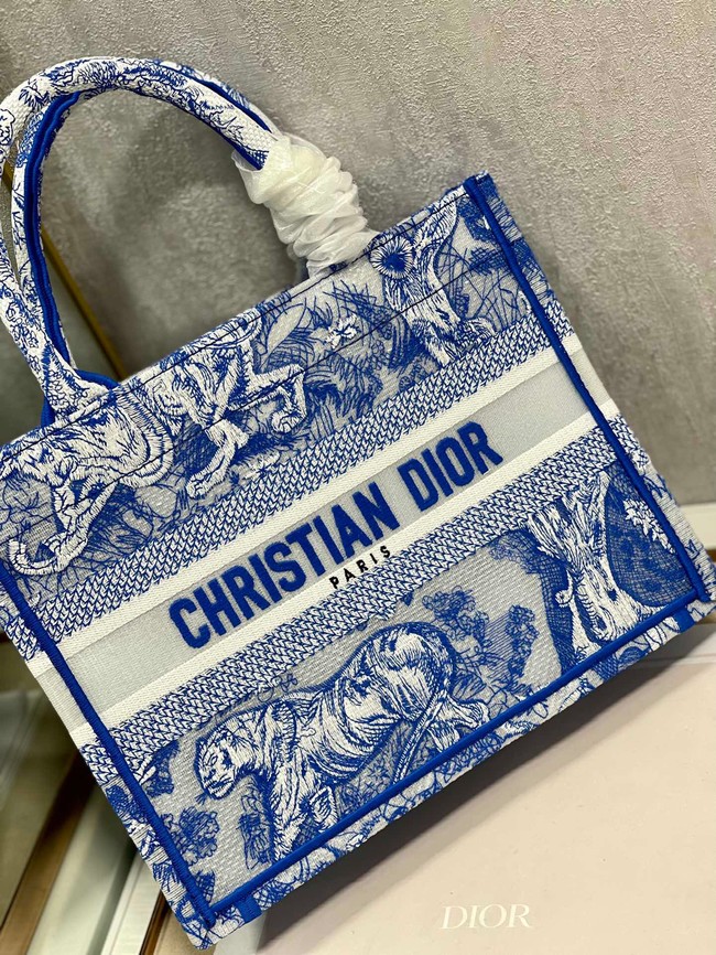 SMALL DIOR BOOK TOTE Blue Toile de Jouy Reverse Embroidery M1265ZRGO