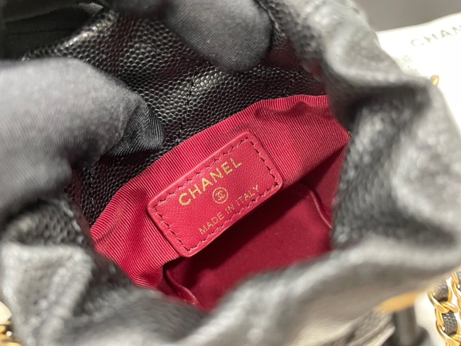 Chanel Drawstring Bag & Gold Metal A68081 black