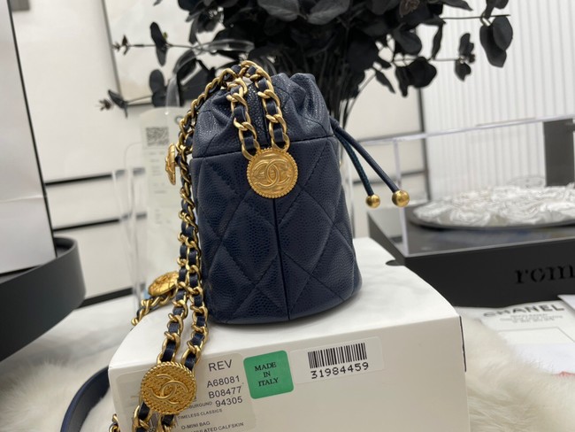 Chanel Drawstring Bag & Gold Metal A68081 dark blue