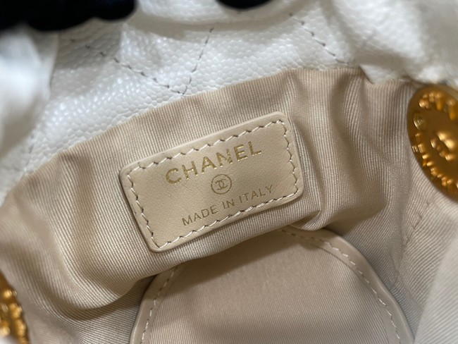 Chanel Drawstring Bag & Gold Metal A68081 white