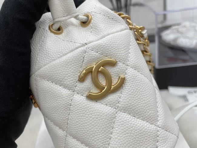 Chanel Drawstring Bag & Gold Metal A68081 white