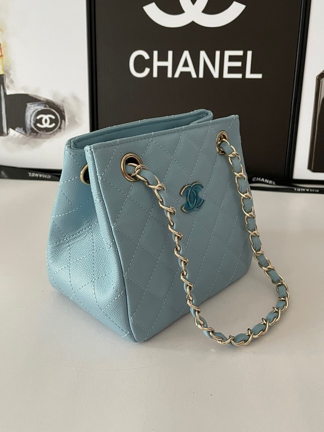 Chanel mini Shoulder Bag Grained Calfskin&Gold-Tone Metal AB3176 blue