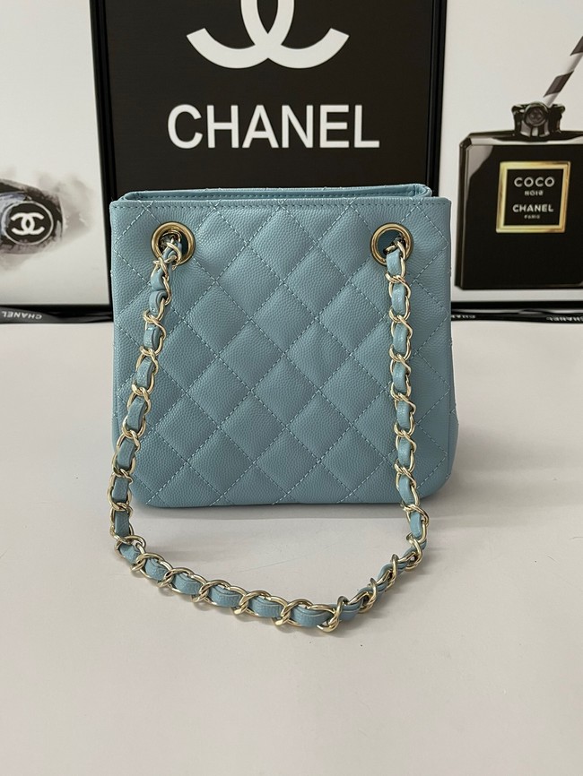 Chanel mini Shoulder Bag Grained Calfskin&Gold-Tone Metal AB3176 blue