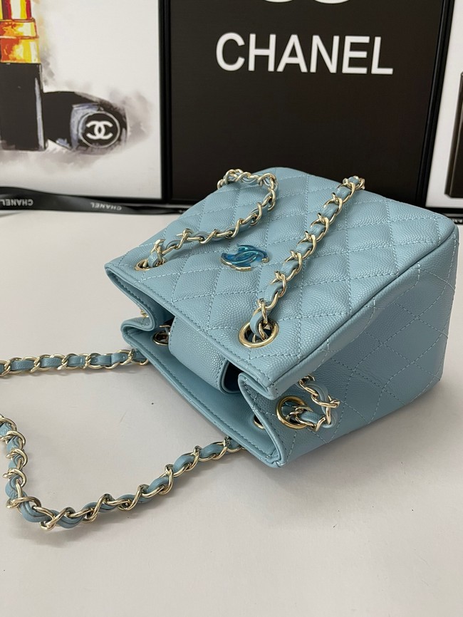 Chanel mini Shoulder Bag Grained Calfskin&Gold-Tone Metal AB3176 blue