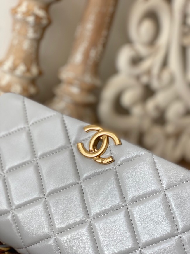 Chanel SMALL FLAP BAG Lambskin & Gold-Tone Metal AS3367 light gray