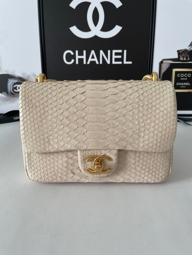Chanel SMALL FLAP BAG Snakeskin & Gold-Tone Metal AS3214 Beige