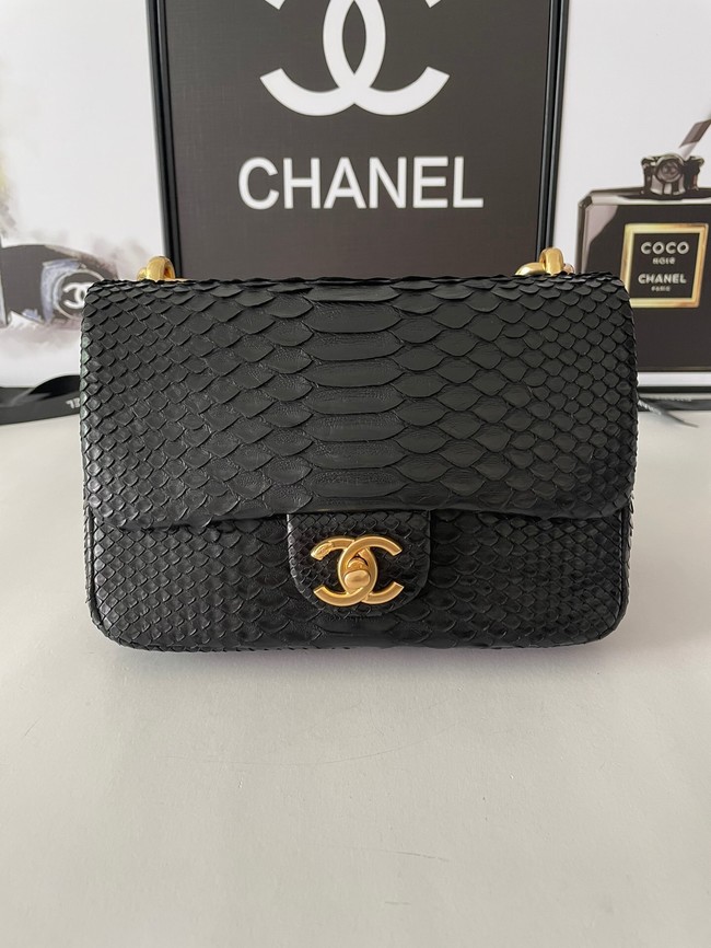 Chanel SMALL FLAP BAG Snakeskin & Gold-Tone Metal AS3214 black