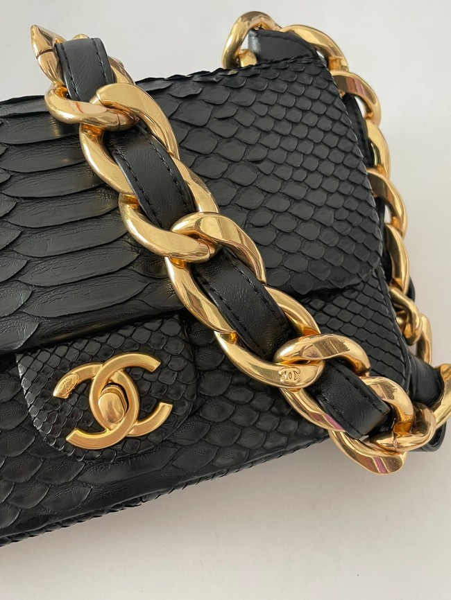 Chanel SMALL FLAP BAG Snakeskin & Gold-Tone Metal AS3214 black