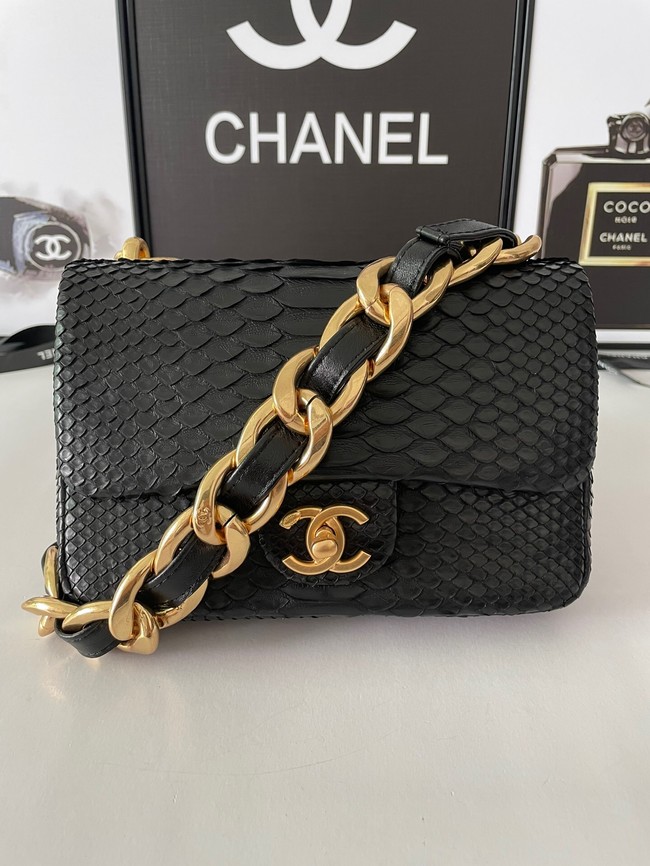 Chanel SMALL FLAP BAG Snakeskin & Gold-Tone Metal AS3214 black
