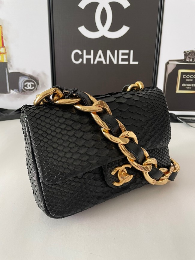 Chanel SMALL FLAP BAG Snakeskin & Gold-Tone Metal AS3214 black