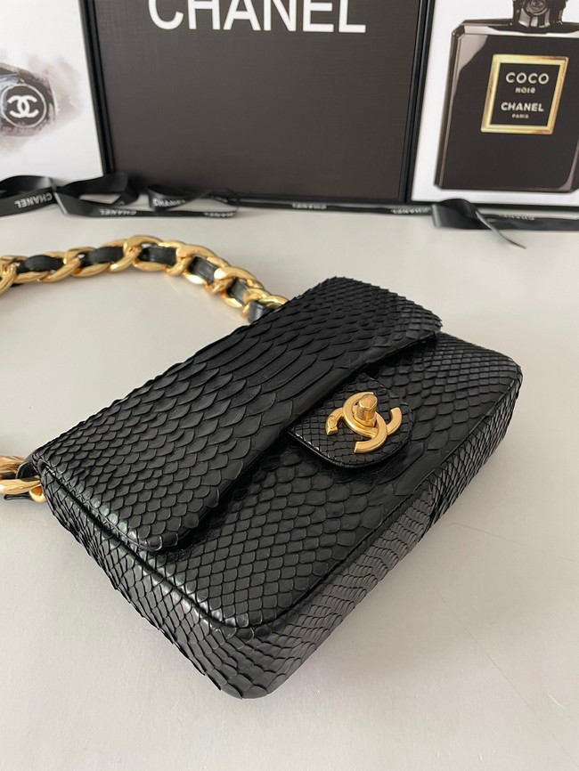 Chanel SMALL FLAP BAG Snakeskin & Gold-Tone Metal AS3214 black