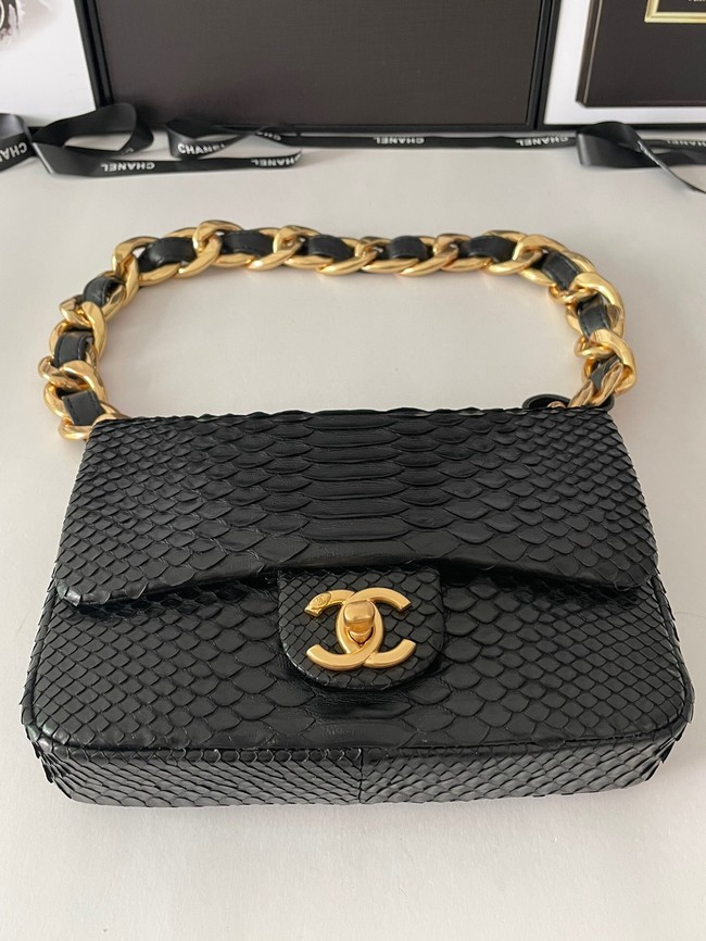 Chanel SMALL FLAP BAG Snakeskin & Gold-Tone Metal AS3214 black