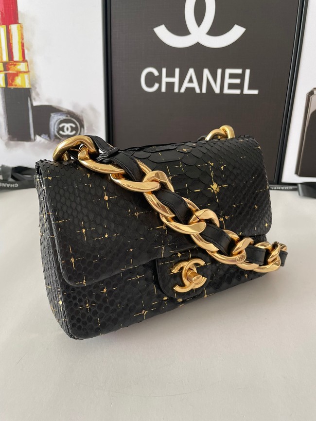 Chanel SMALL FLAP BAG Snakeskin & Gold-Tone Metal AS3214 black&gold