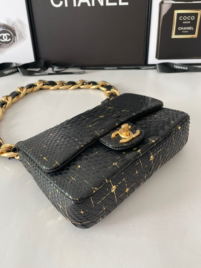 Chanel SMALL FLAP BAG Snakeskin & Gold-Tone Metal AS3214 black&gold