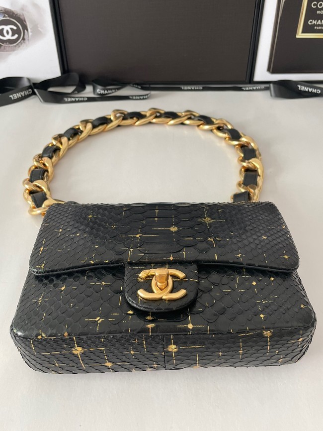 Chanel SMALL FLAP BAG Snakeskin & Gold-Tone Metal AS3214 black&gold