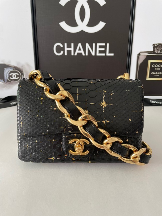 Chanel SMALL FLAP BAG Snakeskin & Gold-Tone Metal AS3214 black&gold