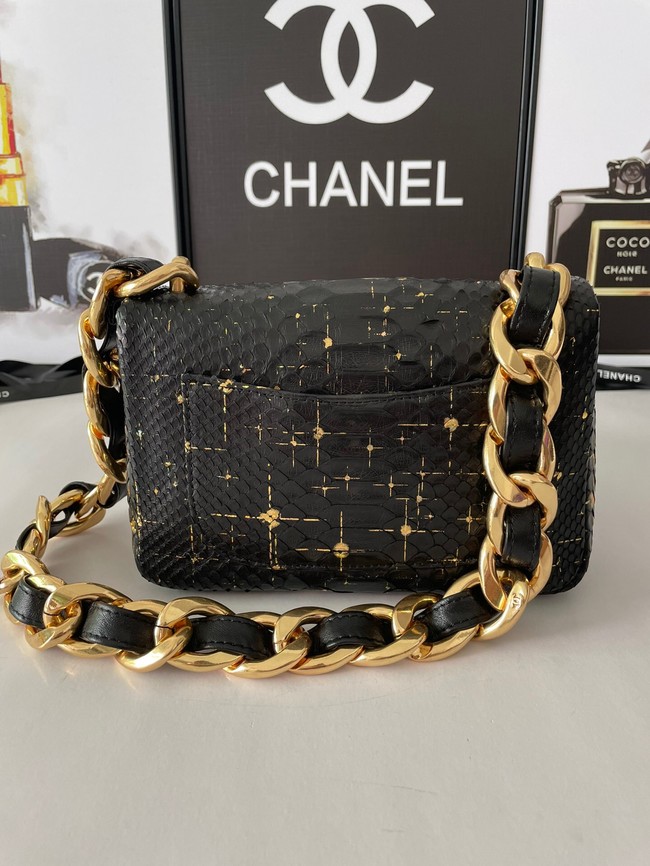 Chanel SMALL FLAP BAG Snakeskin & Gold-Tone Metal AS3214 black&gold