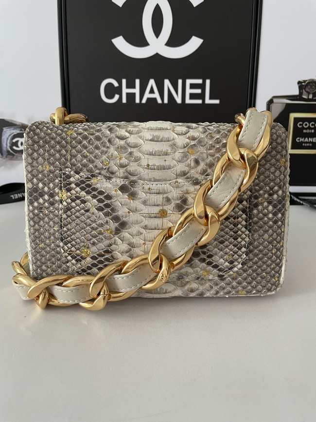 Chanel SMALL FLAP BAG Snakeskin & Gold-Tone Metal AS3214 gray