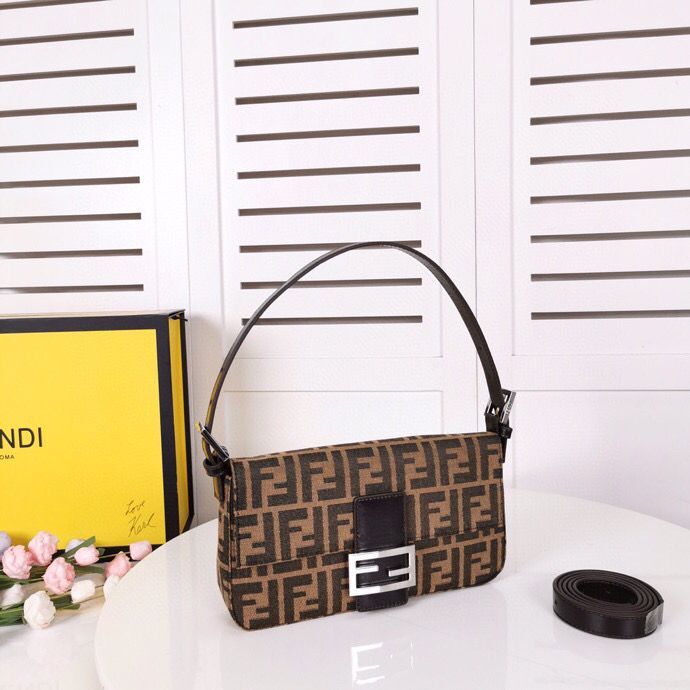 FENDI BAGUETTE fabric bag black 8BR011 Silver Hardware