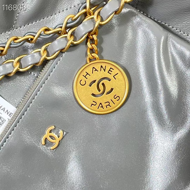 CHANEL 22 HANDBAG Shiny Calfskin & gold-Tone Metal AS3262 gray