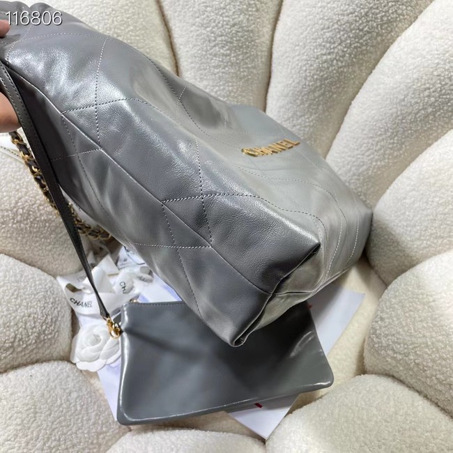 CHANEL 22 HANDBAG Shiny Calfskin & gold-Tone Metal AS3262 gray