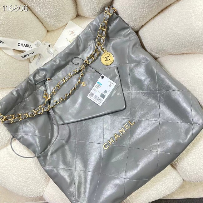 CHANEL 22 HANDBAG Shiny Calfskin & gold-Tone Metal AS3262 gray