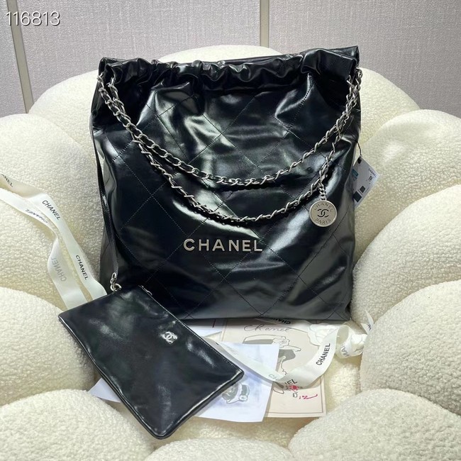 CHANEL 22 HANDBAG Shiny Calfskin & silver-Tone Metal AS3262 black