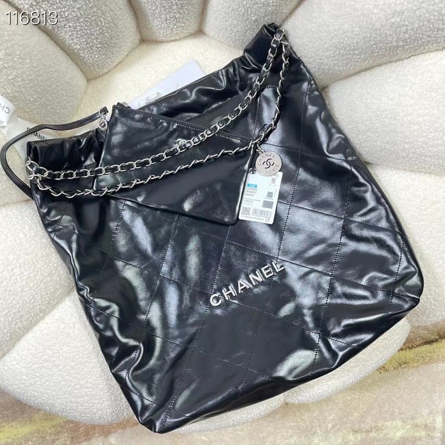 CHANEL 22 HANDBAG Shiny Calfskin & silver-Tone Metal AS3262 black