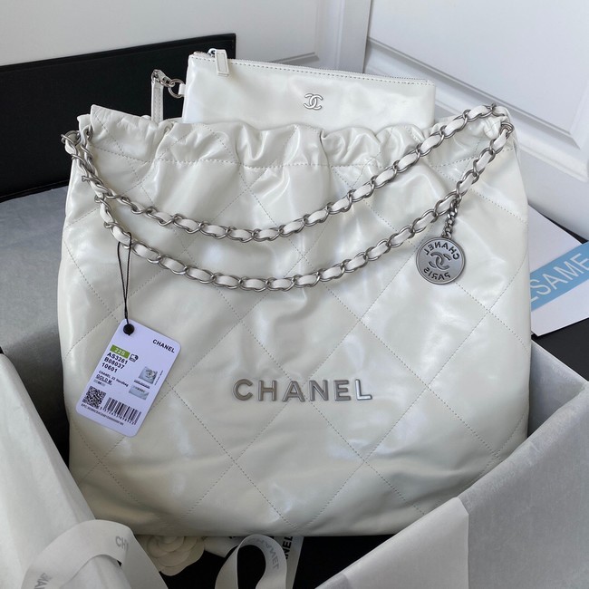 CHANEL 22 HANDBAG Calfskin & Silver-Tone Metal AS3261 white