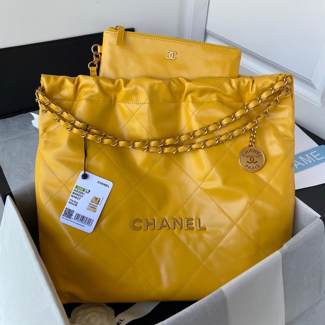 CHANEL 22 HANDBAG Shiny Calfskin & Gold-Tone Metal AS3261 yellow