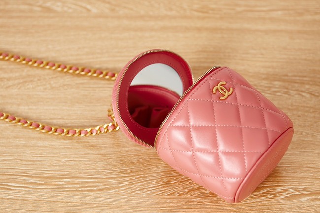CHANEL VANITY WITH CHAIN Lambskin & Gold-Tone Metal AS2873 Pink