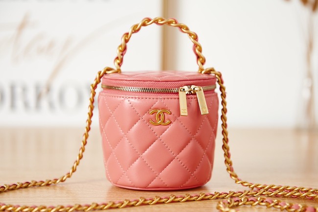 CHANEL VANITY WITH CHAIN Lambskin & Gold-Tone Metal AS2873 Pink