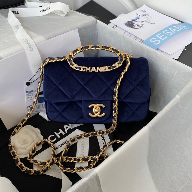 Chanel FLAP BAG Velvet & Gold-Tone Metal AS3451 blue