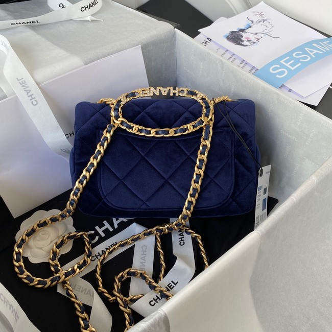 Chanel FLAP BAG Velvet & Gold-Tone Metal AS3451 blue