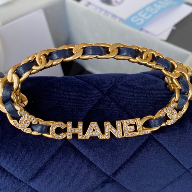 Chanel FLAP BAG Velvet & Gold-Tone Metal AS3451 blue