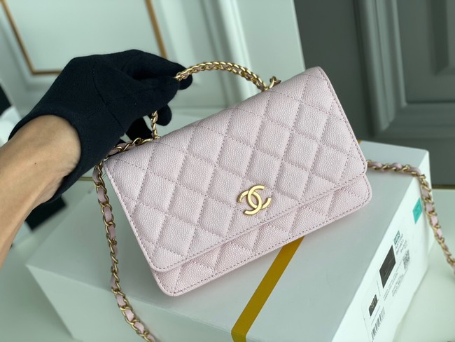 Chanel MINI FLAP BAG CLUTCH WITH CHAIN Gold-Tone Metal 22SS pink