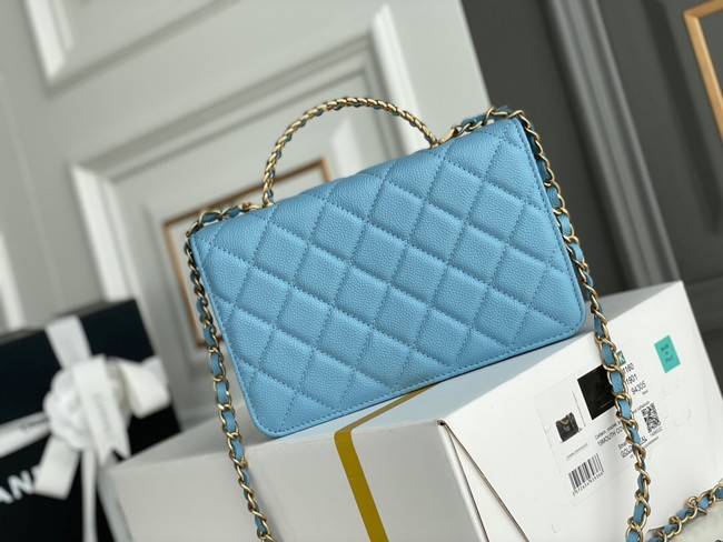 Chanel MINI FLAP BAG CLUTCH WITH CHAIN Gold-Tone Metal 22SS sky blue