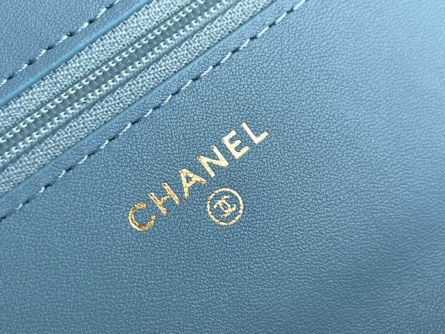 Chanel MINI FLAP BAG CLUTCH WITH CHAIN Gold-Tone Metal 22SS sky blue