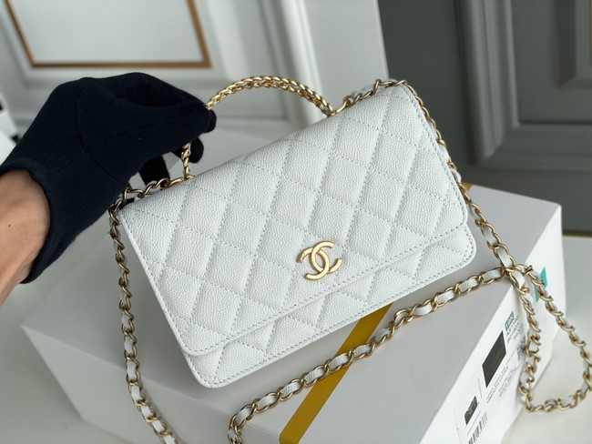 Chanel MINI FLAP BAG CLUTCH WITH CHAIN Gold-Tone Metal 22SS white