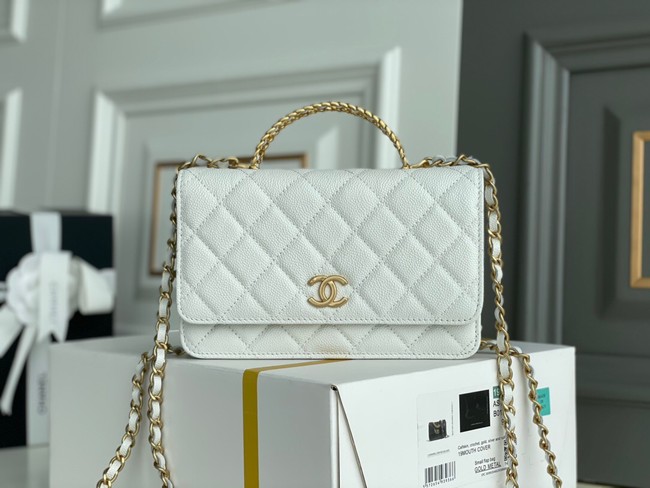 Chanel MINI FLAP BAG CLUTCH WITH CHAIN Gold-Tone Metal 22SS white