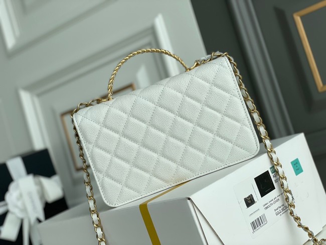 Chanel MINI FLAP BAG CLUTCH WITH CHAIN Gold-Tone Metal 22SS white